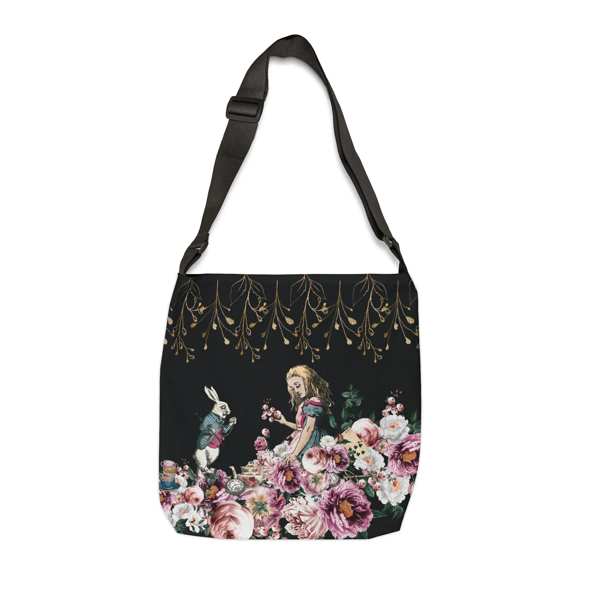 Alice in Wonderland Pink Roses Adjustable Tote Bag