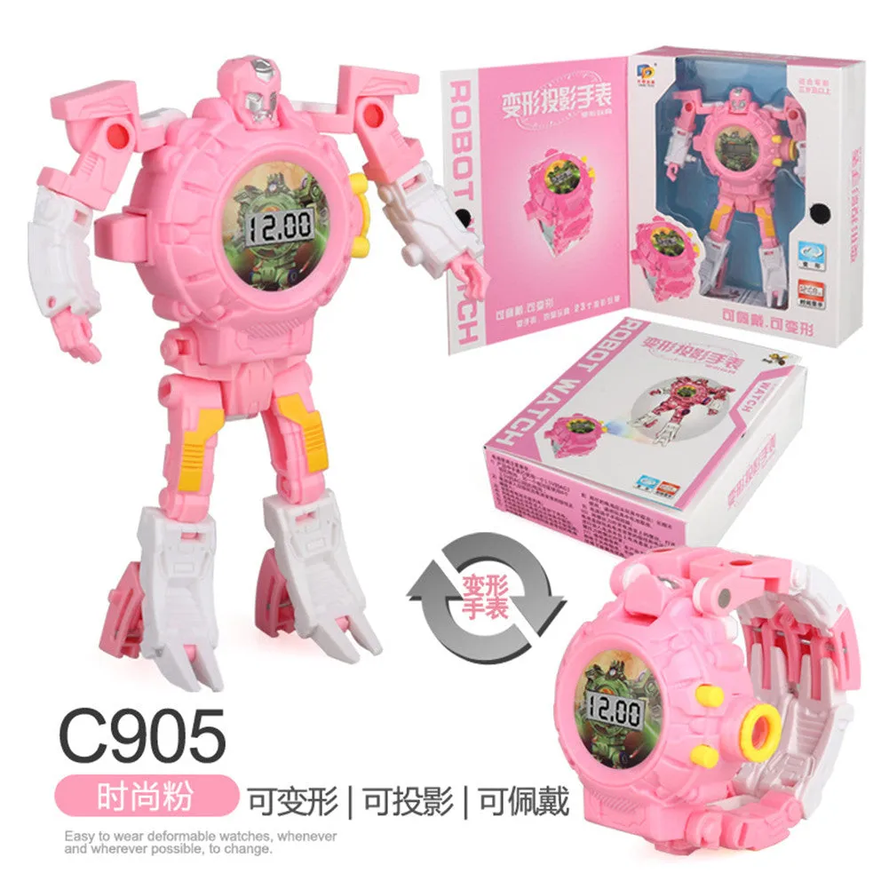 Cartoon Watch Toy Deformation Robot Electronic with Project Children's Toys Green belt projection