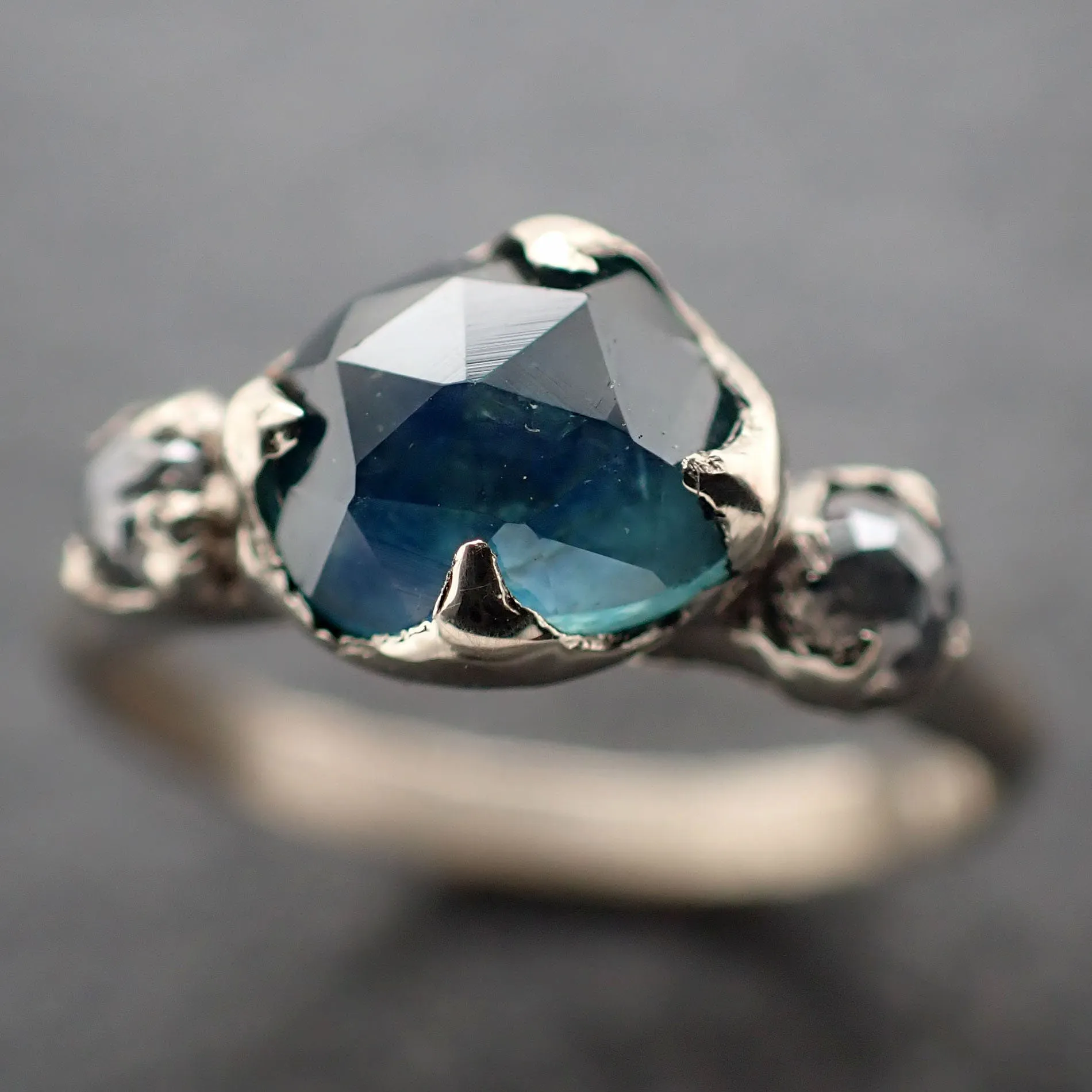 fancy cut blue montana sapphire and fancy diamonds 18k white gold engagement wedding ring gemstone ring multi stone ring 3162 Alternative Engagement