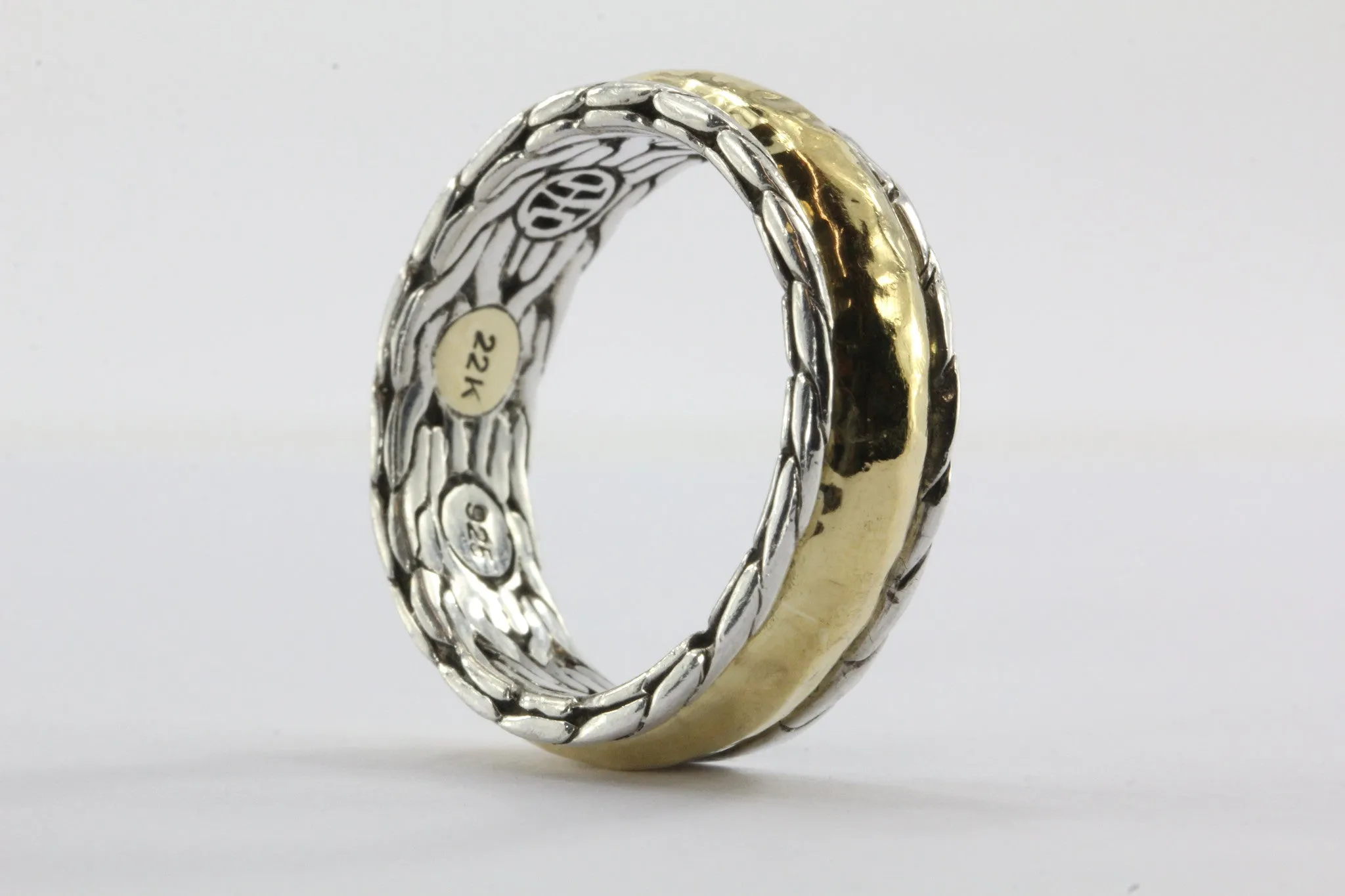 Rare John Hardy Palu 22K Gold & Sterling Silver Mixed Metal Band Ring w/ Box