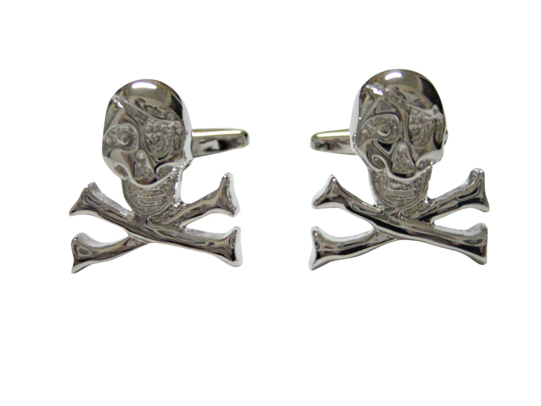 Silver Toned Shiny Skull Cross Bones Cufflinks